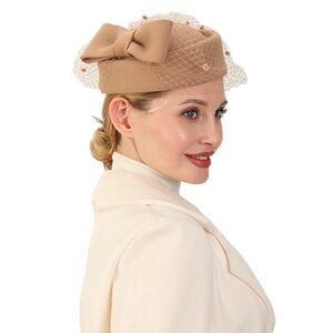 5489 British Style Pillbox Hat Women Church Wedding Winter Vintage